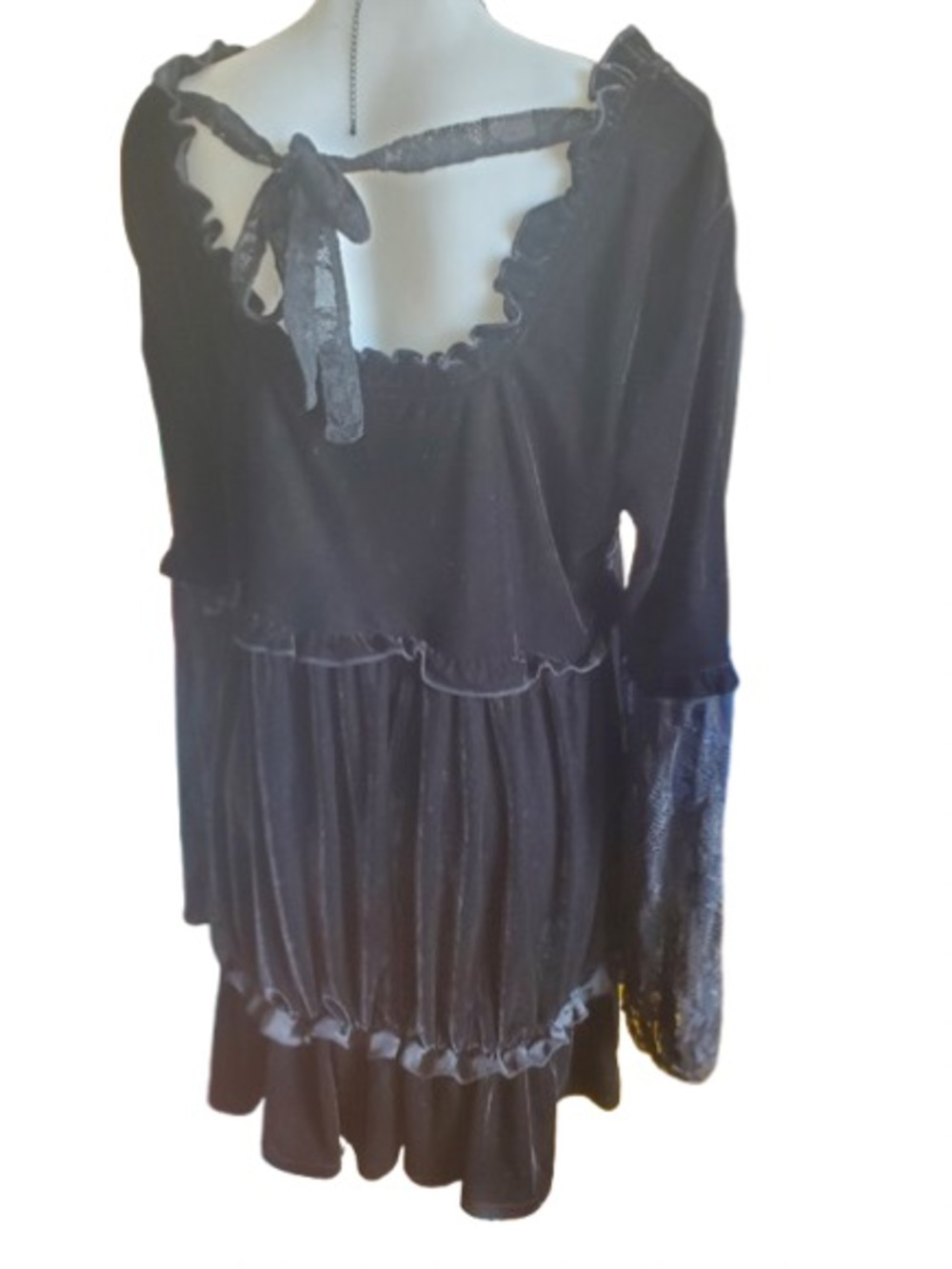 Killstar Prudence Black Velvet Goth Lace Bell Sleeves Oversized Dress XL NWT - Picture 8 of 15